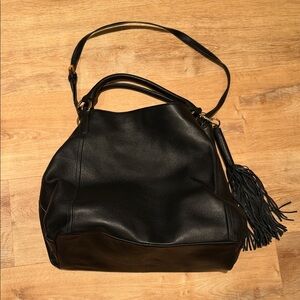 G.I.L.I Women's Black Leather Fringe Tote Shoulder Bag